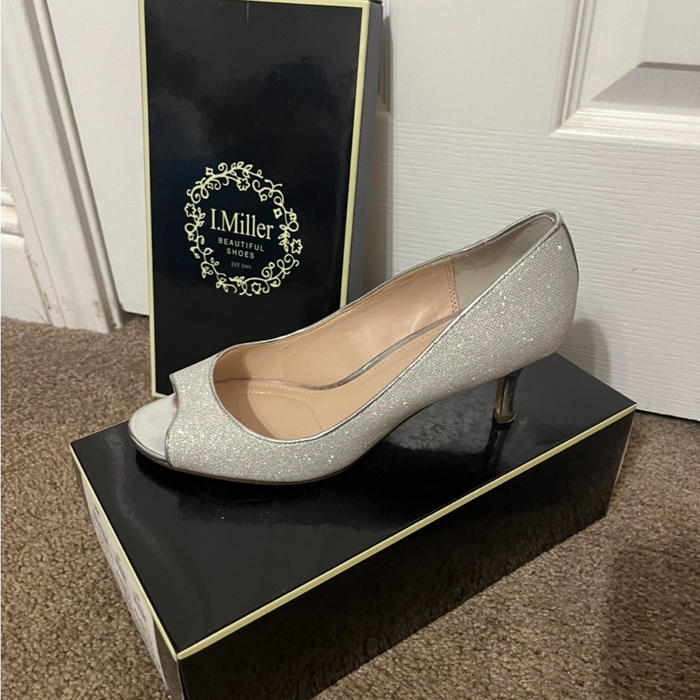 Silver Glitter Peep-Toe Heels